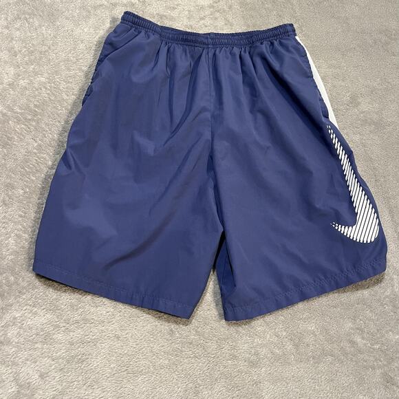 Nike Dri-Fit Shorts Mens Large Blue White Athletic Lined Mesh Running Swoosh - Picture 1 of 13